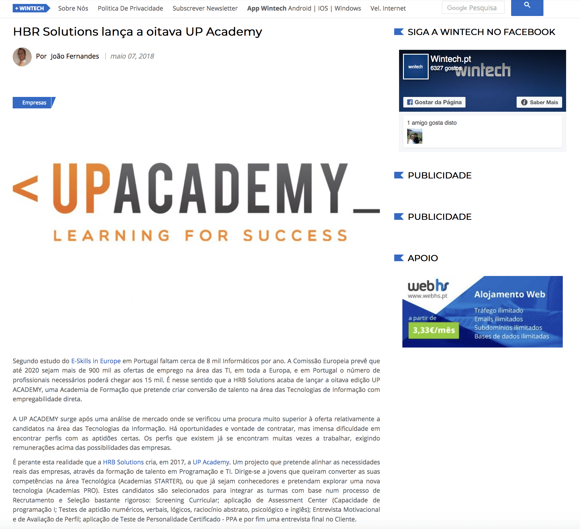 HRB Solutions lança a oitava UP Academy - wintech